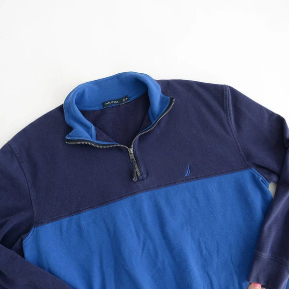 Vintage Y2K 90's Nautica Blue  Half Zip Sweater ~2XLarge - Picture 7 of 11